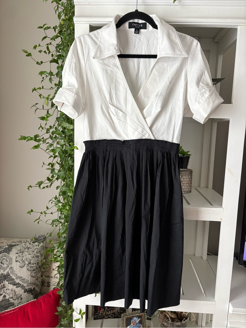 Chetta B Black and White Wrap-Top Midi Dress